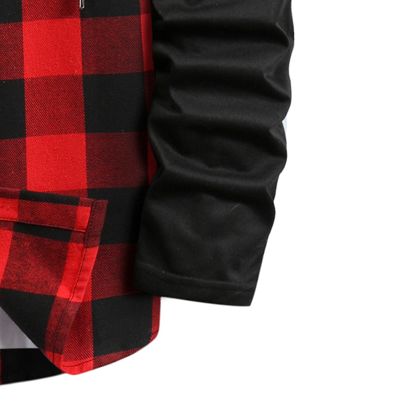 Men's Fashionable Plaid Patchwork Hooded Casual Shirt