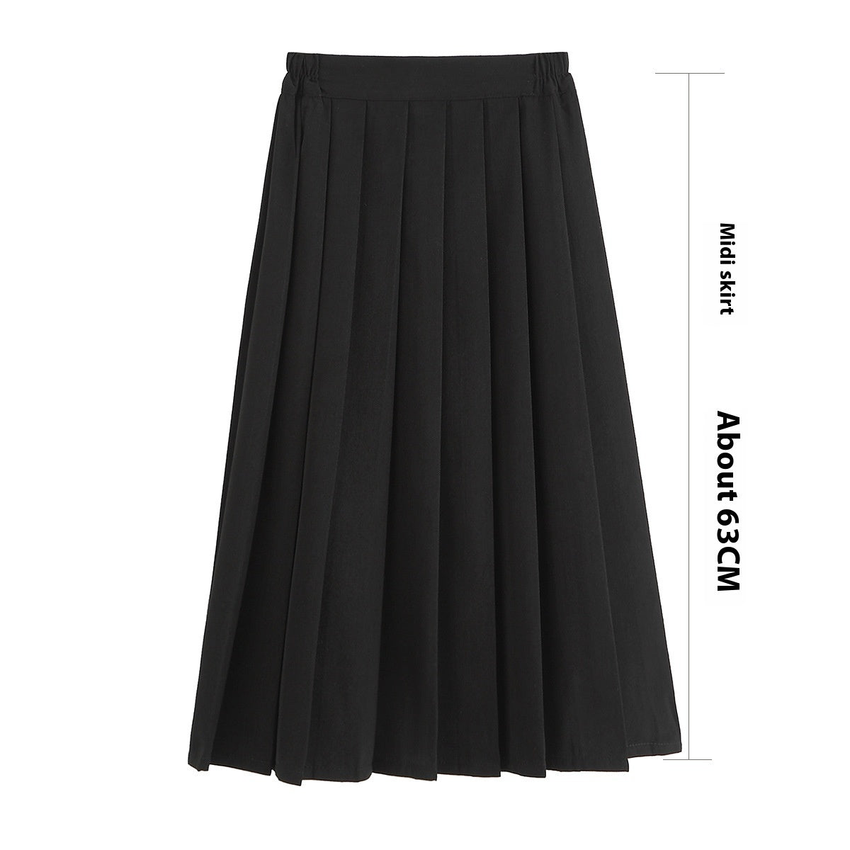 Line Plus Size Elastic Waist Black Mid-length Pleated Skirt