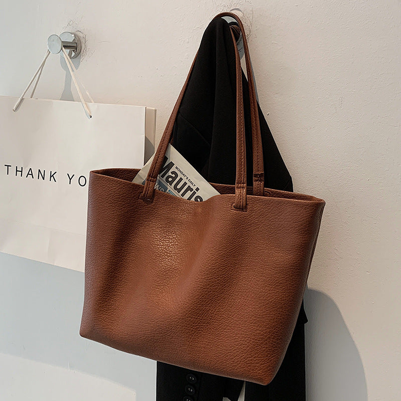 match Casual Soft Leather Large Capacity Shoulder Bag