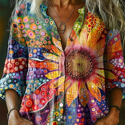 Loose-fitting Digital-print Cardigan Summer Casual Shirt