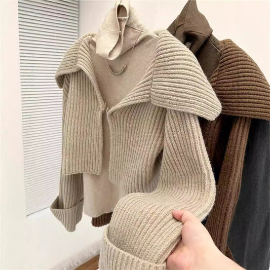 Large Lapel All-matching Cropped Sweater Coat