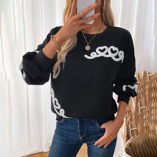 Hjerte Mønster Rund Hals Varm Fleece Sweatshirt Til Kvinder