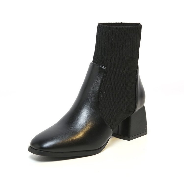 Square-toed Thick-heeled Skinny Boots