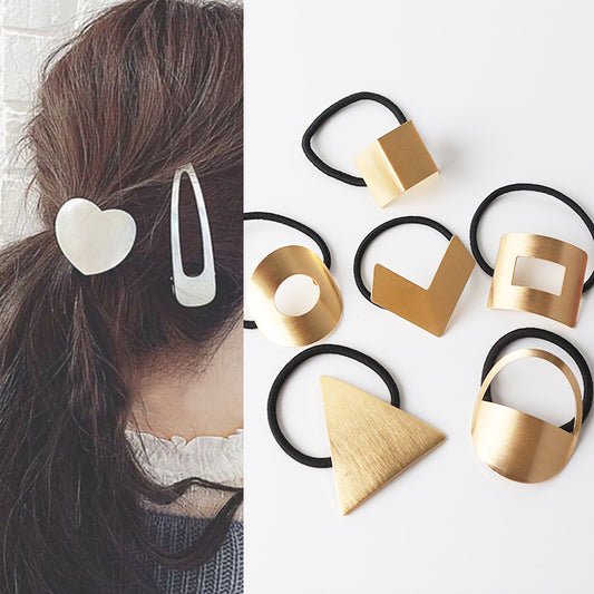 European And American Ins Cold Style Geometric Metal Brushed Hollow Hair Ring