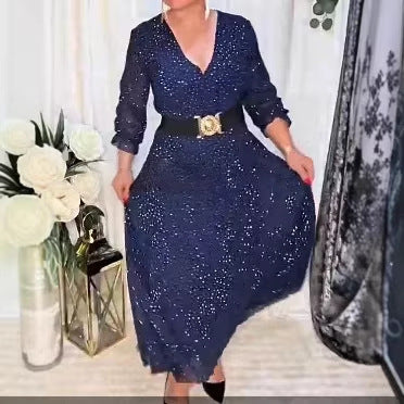 Chiffon Rhinestone V-neck Maxi Dress