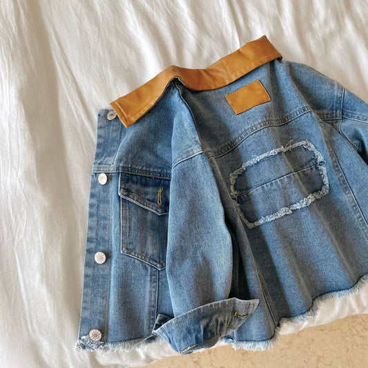 Børne Denimjakke med Syninger, Drenge og Piger All-match Cardigan Top