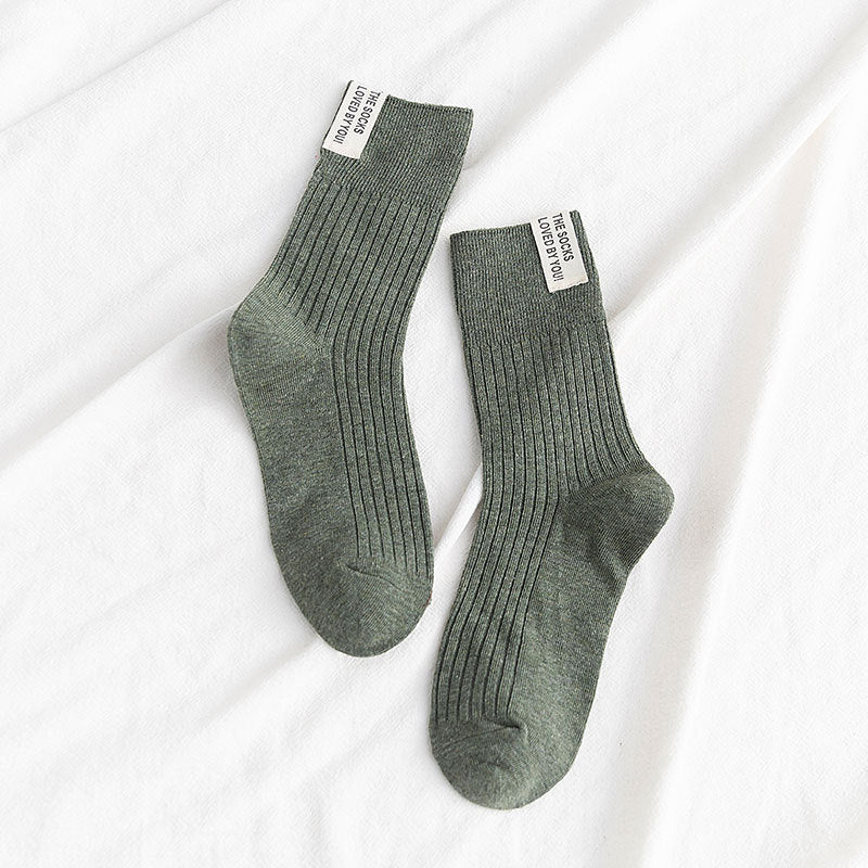 Cloth Label Thick Needle Mid-calf Length Solid Color Breathable All-matching Stockings