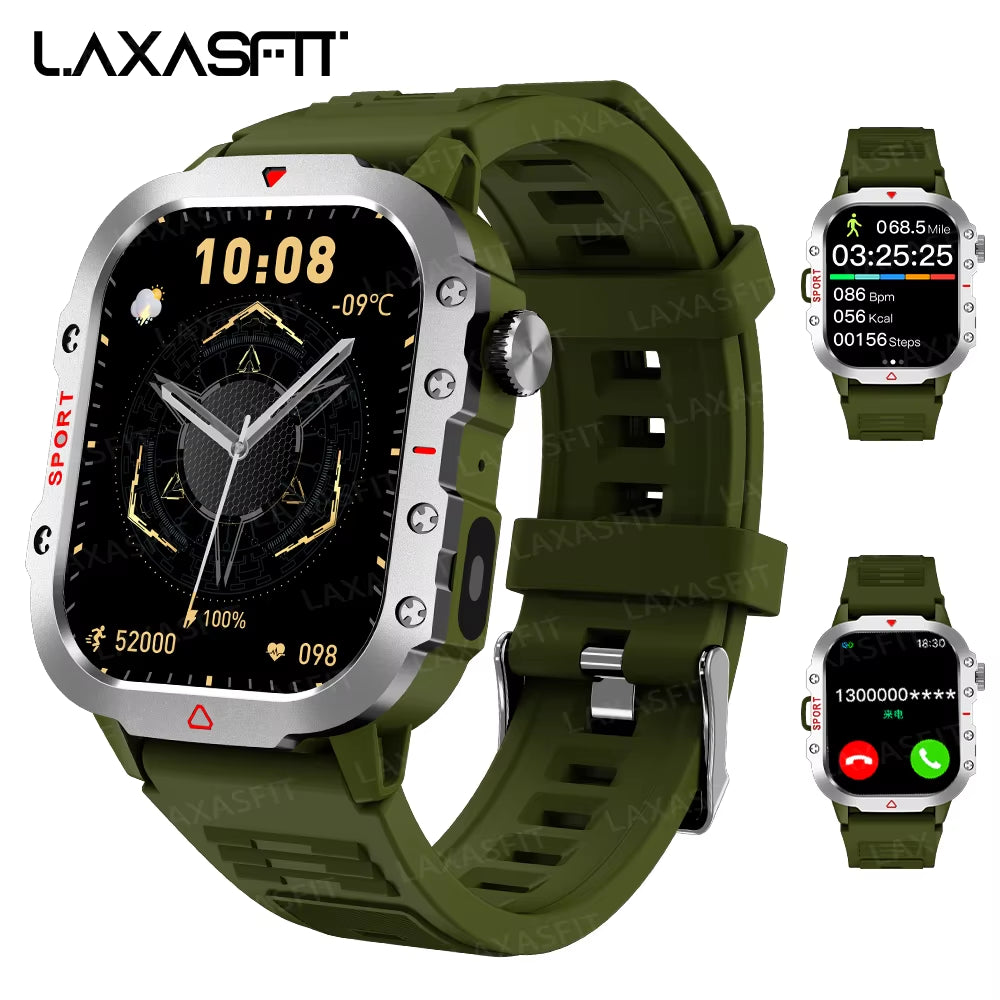 LED Flashlight Smart Watch Men Sports Fitness Bluetooth Call Heart Rate Health Monitor Outdoor Smart Watch Holiday Gift