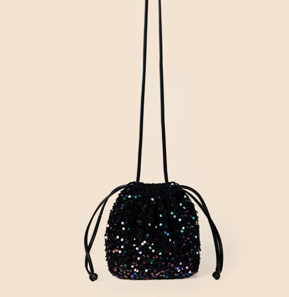 Drawstring Pull String Shoulder Bag Women's Starry Sequins
