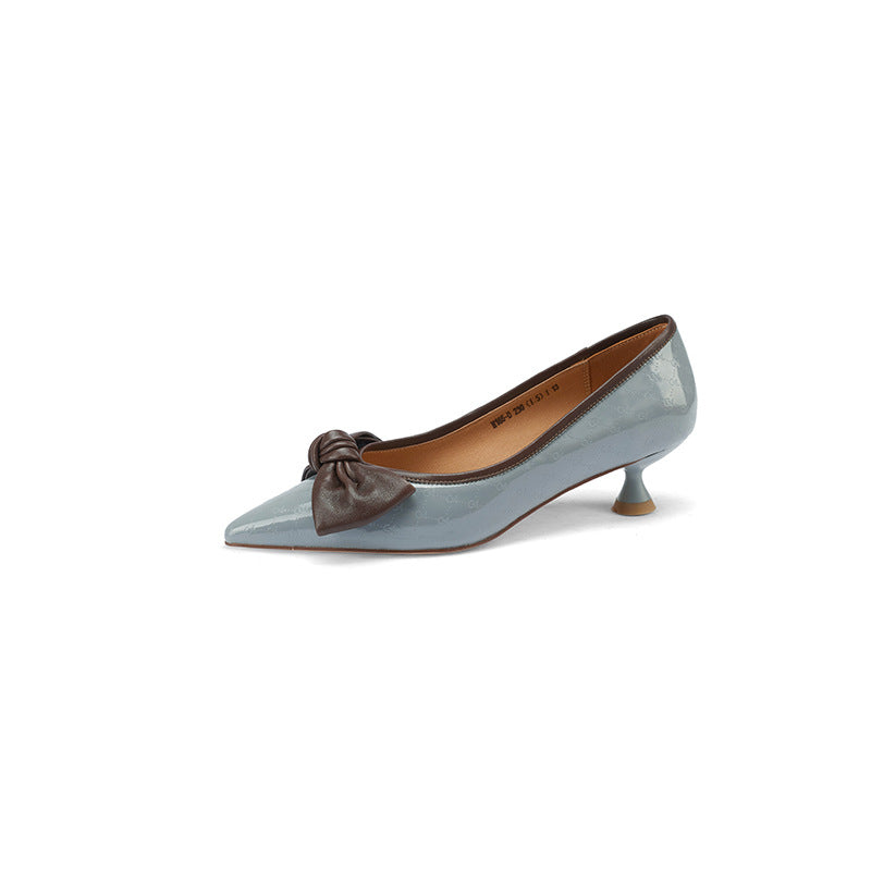 Women's Bow Leather Mid Heel Shoes Spring Autumn