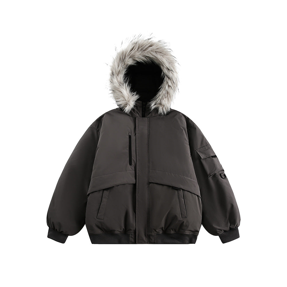 American Retro Fur Collar Hood Parker Down Jacket