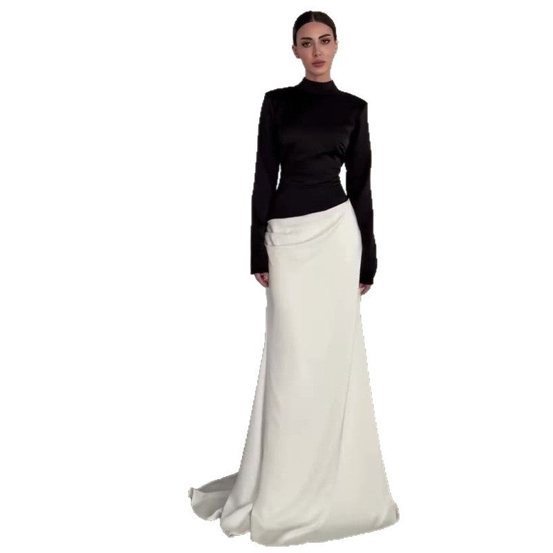 Womens Spring Half-Neck Black-and-White Contrast Elegant Slimming Suit