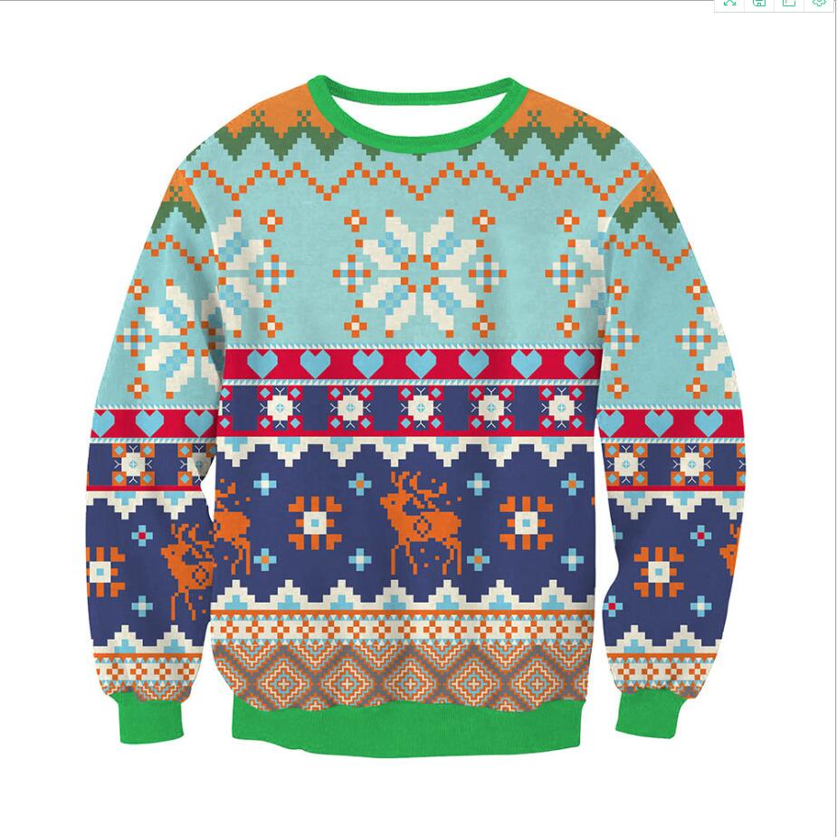 Ensfarvet Elg Jule Digitale Print Sweater Langærmet Frakke