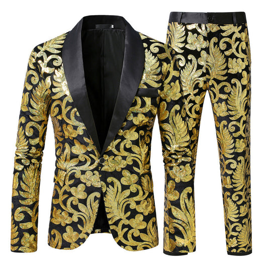 Men's Sequin Patterned Suit Two-piece Set
