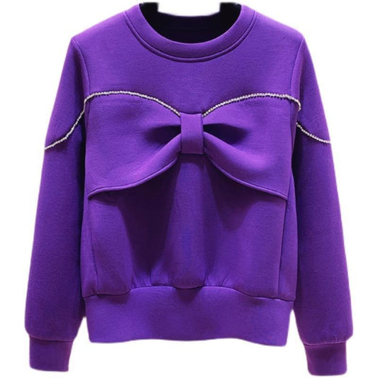 Moderigtig all-match rundhalset sweater med diamant-sløjfe