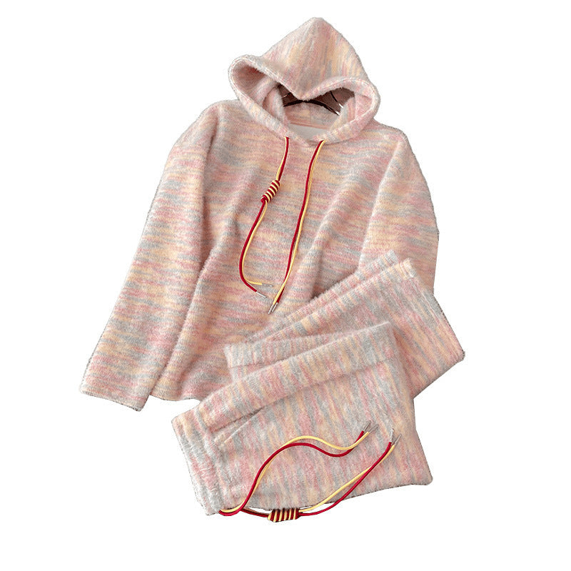 Hooded Long-sleeve Hoodie And Wide-leg Pants Two-piece Set