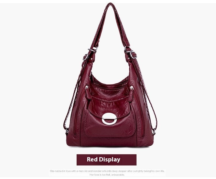 Women's Fashion Soft Leather Three-purpose Backpack