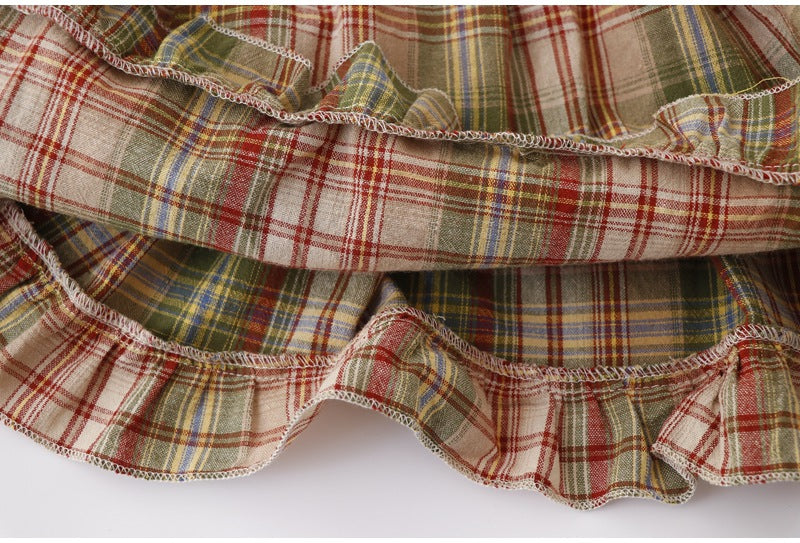 Summer New Mori Girl Bow Tie-neck Plaid Spaghetti-strap Camisole Top Women