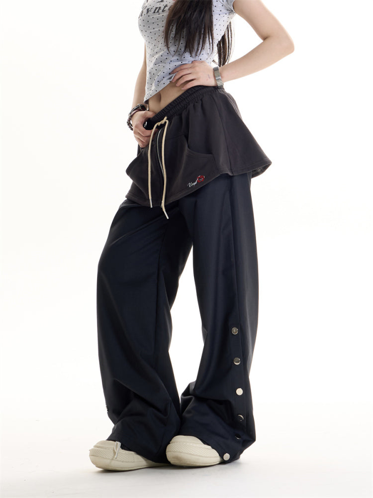 American Retro Hot Girl Style Fake Two-piece Design Casual Pants