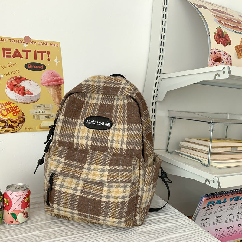 Retro Easy Matching Woolen Checked Backpack