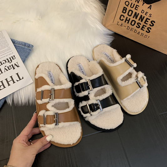 Autumn And Winter Outer Wear One-piece Lamb Wool Sandals