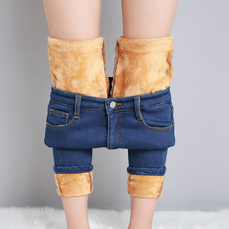 High-looking Smoky Gray High Waist Velvet Padded Jeans