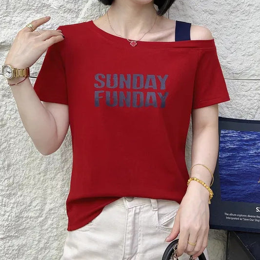 Fried Street Western Style Off-the-shoulder Stitching Short Sleeve