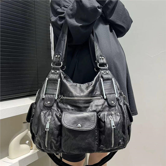 Women's Fashion Vintage Lychee Pattern Tote Messenger Bag