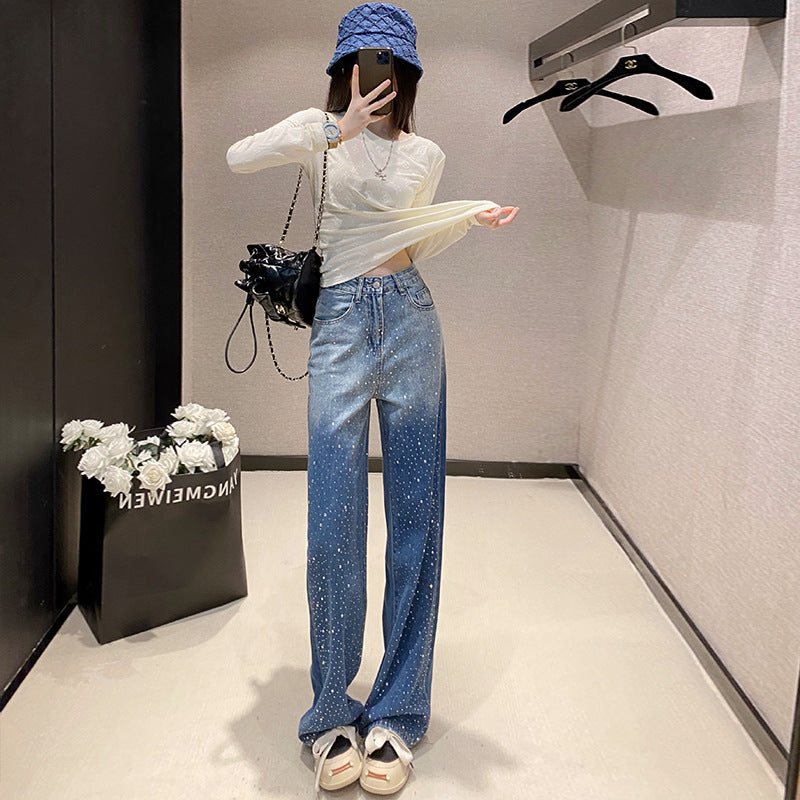 Women's Rhinestone Narrow Wide-leg Jeans