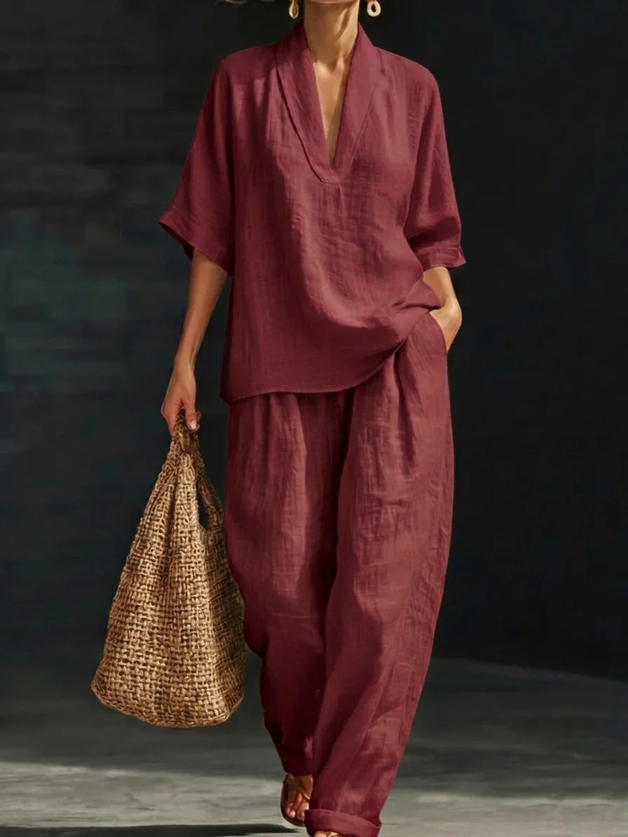 Women's Casual Simple Linen Two-Piece Set