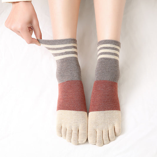 Toe Socks Women's Short And Mid-calf Length Striped Sweat-absorbent