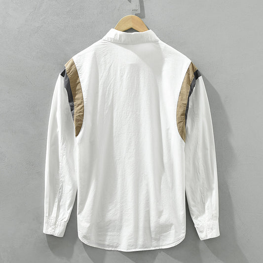 Stitching Contrast Color Japanese Style Long Sleeve Shirt