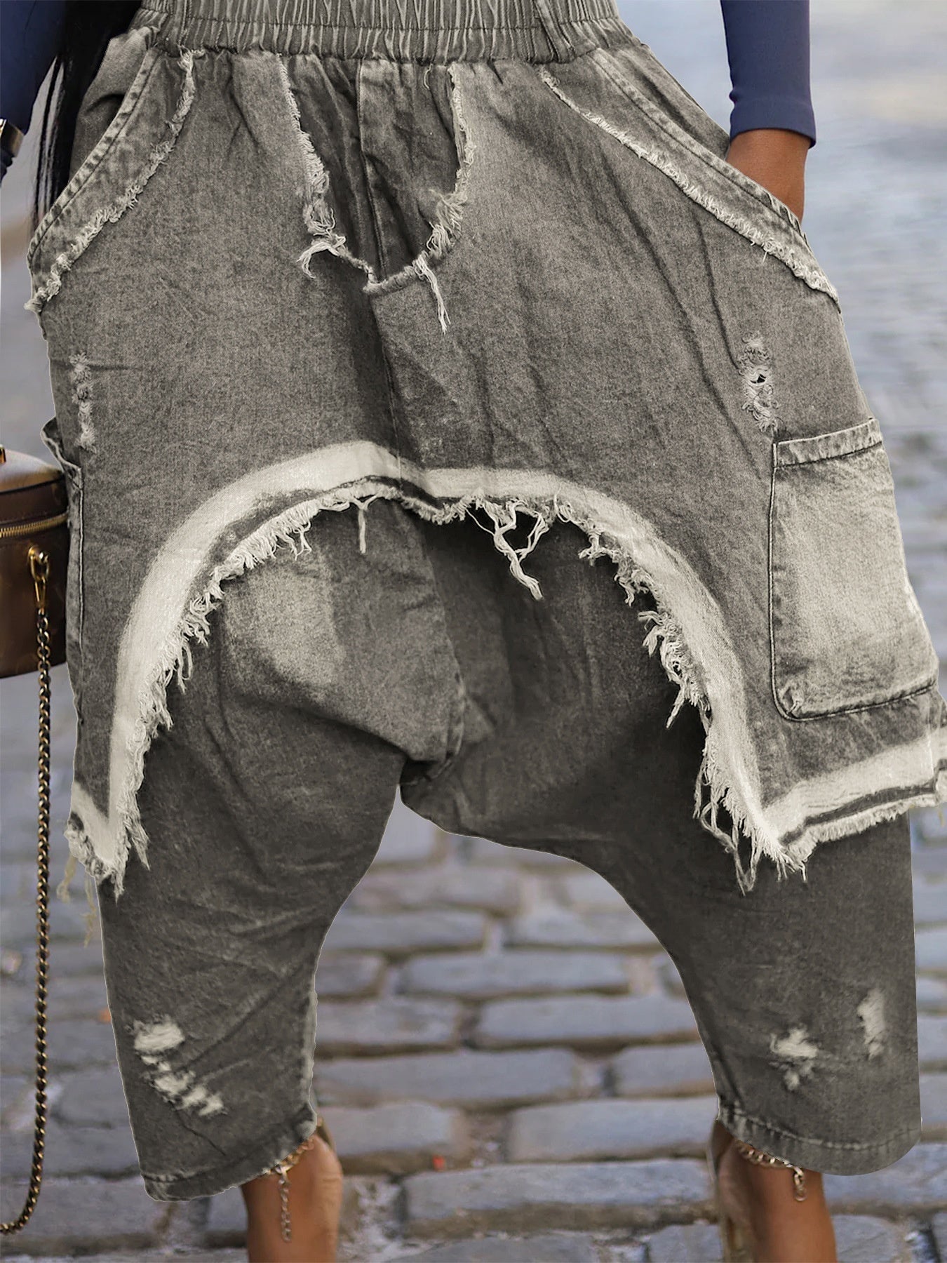 Distressed Brushed Ripped Jeans Fashion Loose Harem Pants