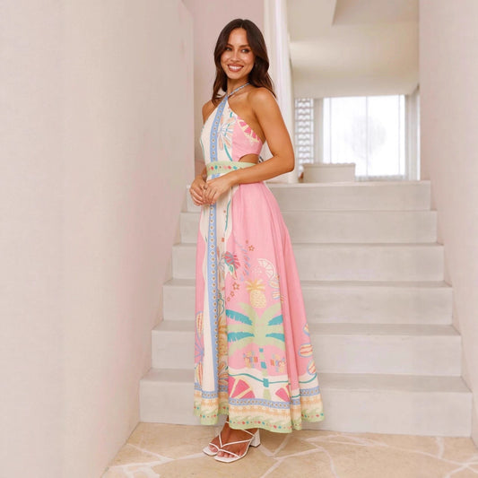 Fashionable Sexy Long Halterneck Dress With A Plunging Back