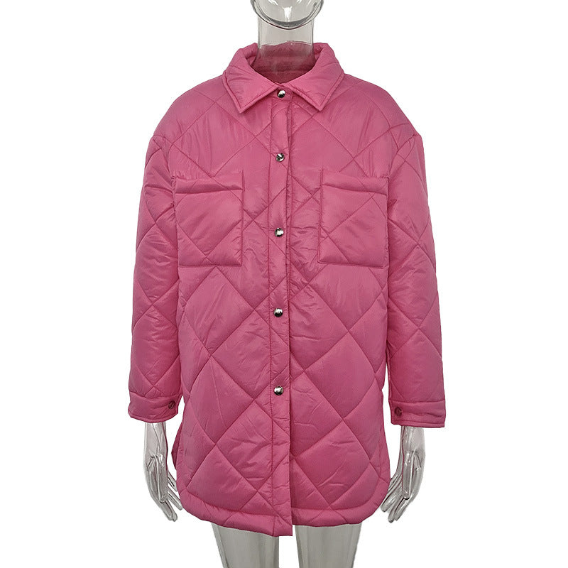 Lapel Mid-length Diamond Check Down Padded Jacket
