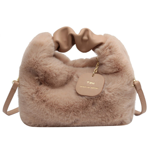 Women's Fashionable Pleated Plush One-shoulder Crossbody Bag
