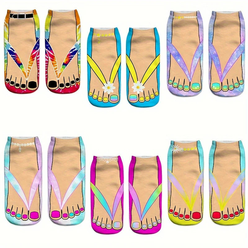 printed Flip-flop Toe Socks 3D-
