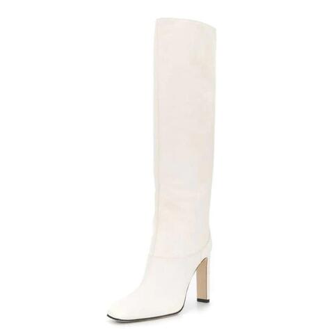 Elegant Women's Shoes With Square Toe High Heels, Plus Size Knee-length Women's Boots
