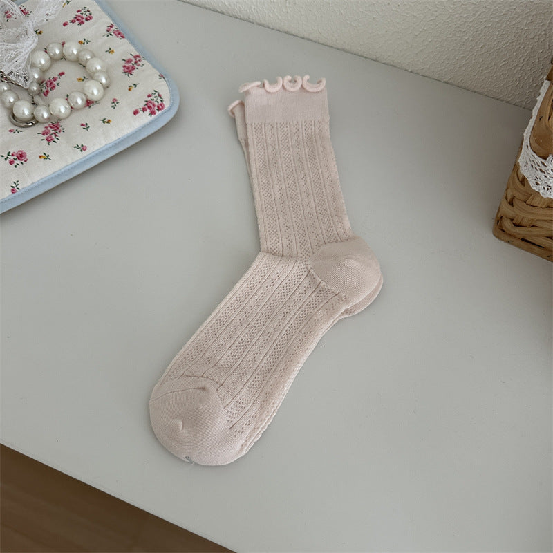 Mesh Hollow Out Solid Color Stringy Selvedge Mid-calf Length Loose Socks Breathable Sweat Absorbing