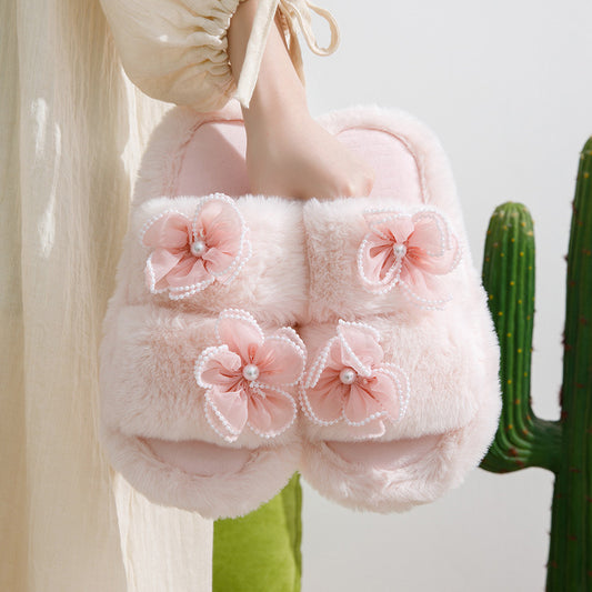 Women's Flower Parallel Bars Cotton Slippers Indoor