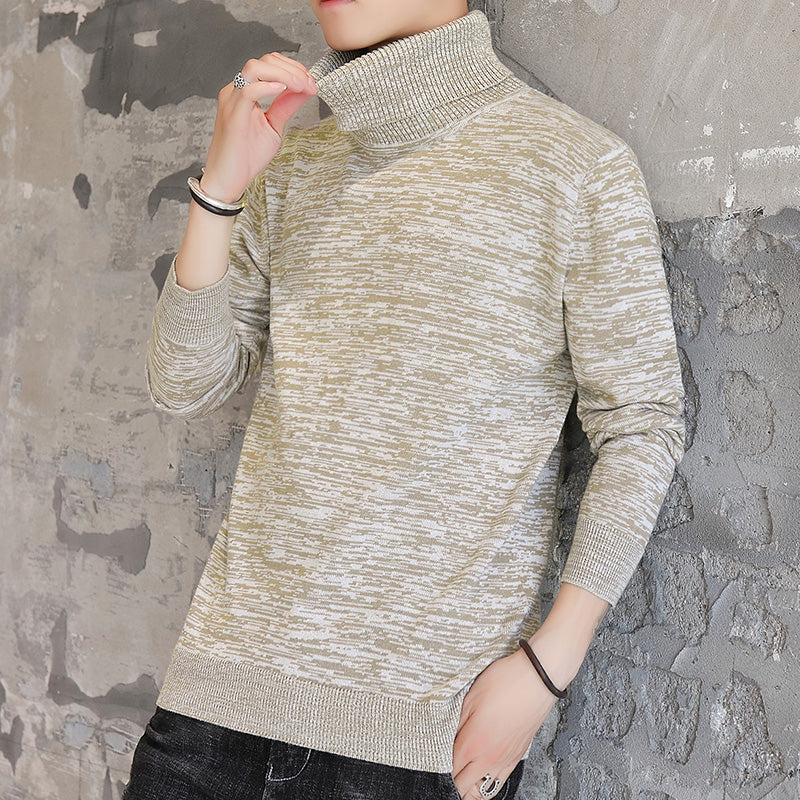 Autumn Men's New Sweater Spot High Collar Plus Velvet Long Sleeve Slim Type