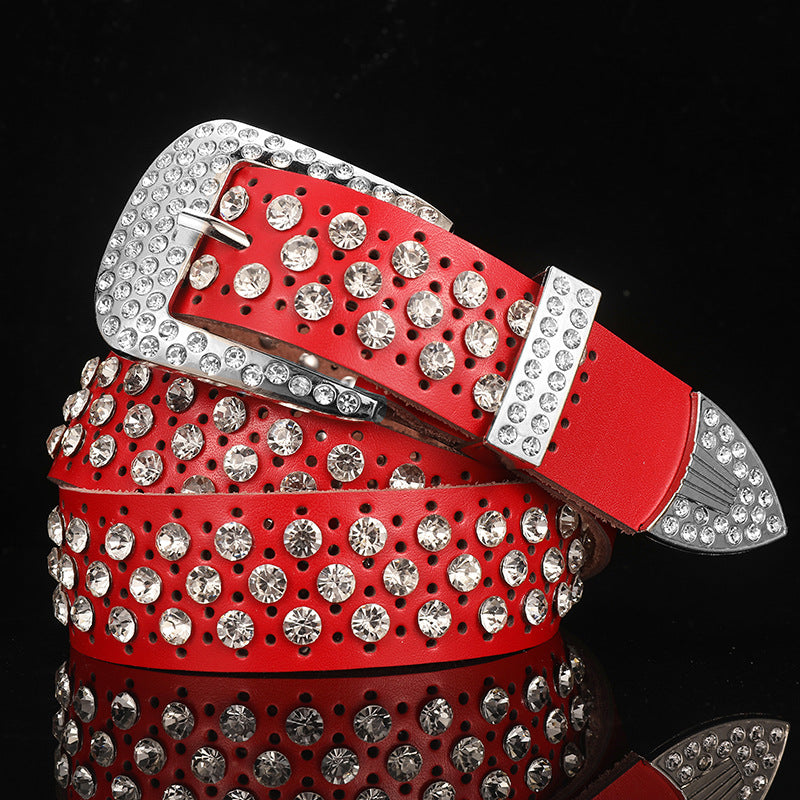 Water Diamond Women's Belt White Leather
