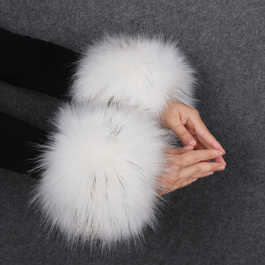 Faux Fur Fox Cuffs Plush Down Jacket Big Artificial Hand Cuffs
