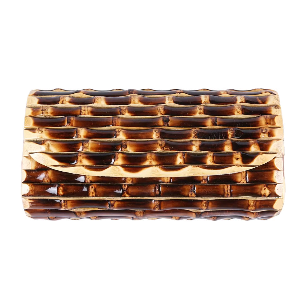 Vintage-Inspired Handmade Bamboo Clutch Bag with Rattan and Straw Accents