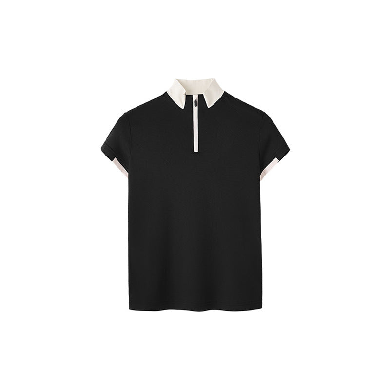 Men's Zipper Lightweight Cool Feeling Golf Tennis Stitching Short Sleeve