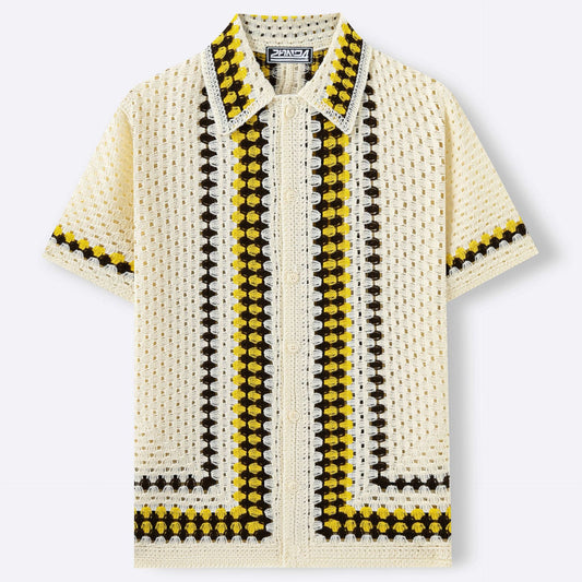 Mens Open-Back Hollow-Out Striped Knit Sweater