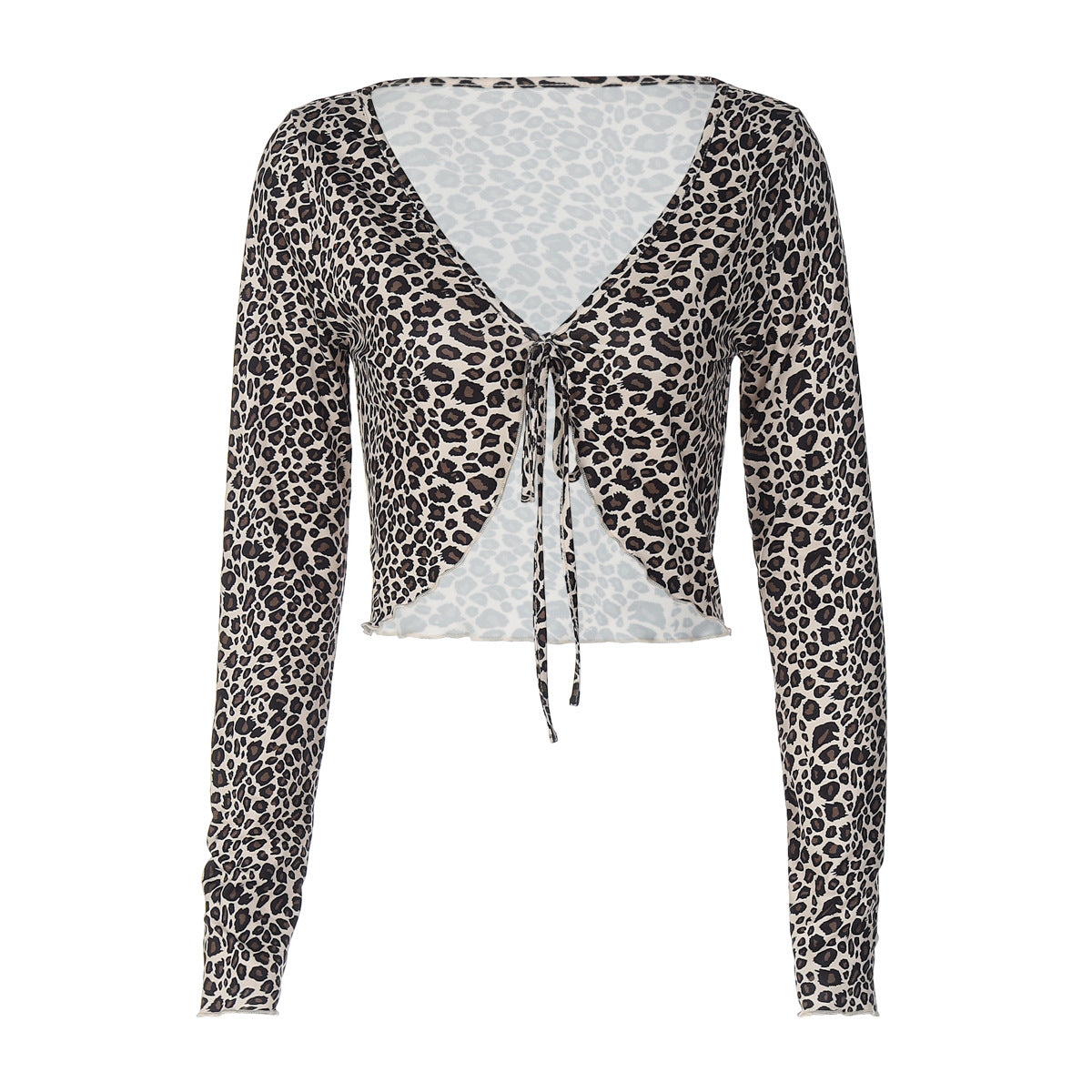 Fashion Sexy Cardigan Lace-up Leopard Print Long Sleeve Top