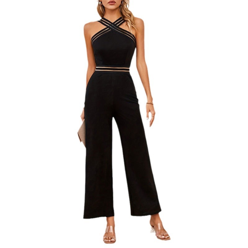 Elegant og moderne bodysuit til kvinder Gennemsigtig højtaljet strikket rygløs halterneck uden ærmer heldragt