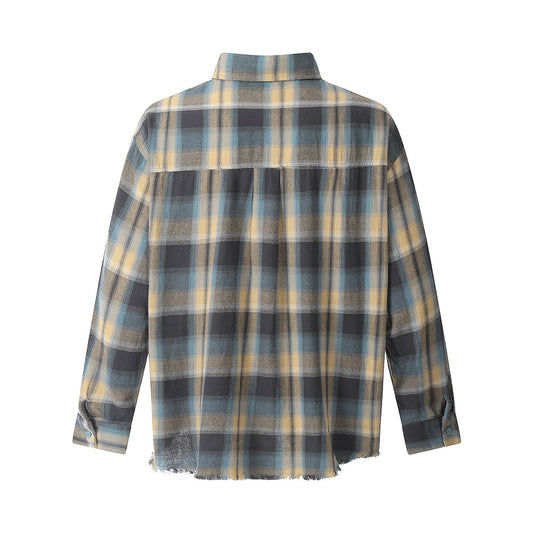 Men's European And American-style INS Hem Frayed Japanese Leisure Shirt