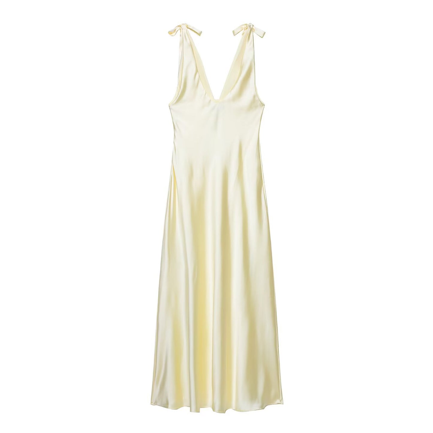 Womens Bow-Decorated Satin-Feel Dress